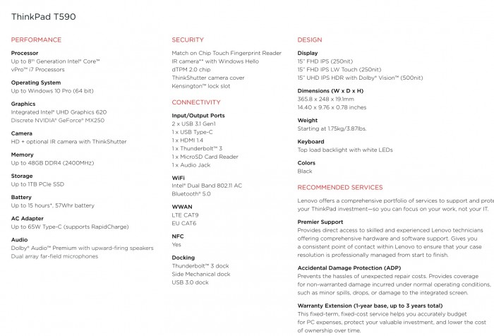 Daten des Thinkpad T590 (Bild: Lenovo)